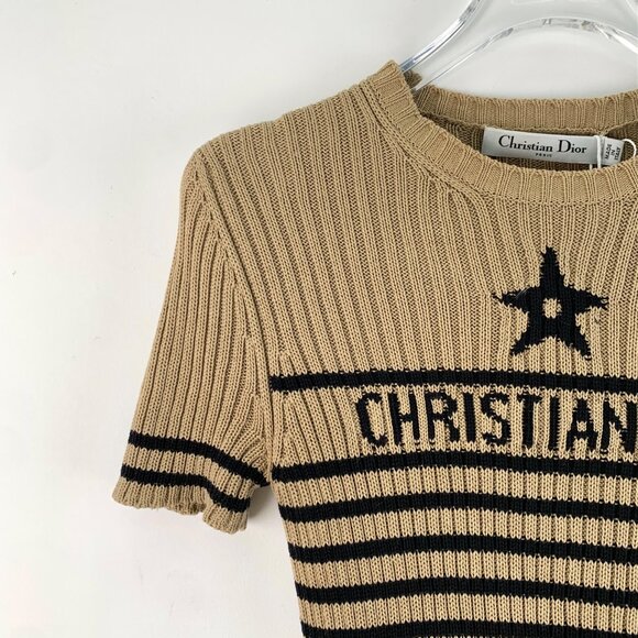Dior Dark brown logo striped cotton short-sleeve knit top - Picture 3 of 9